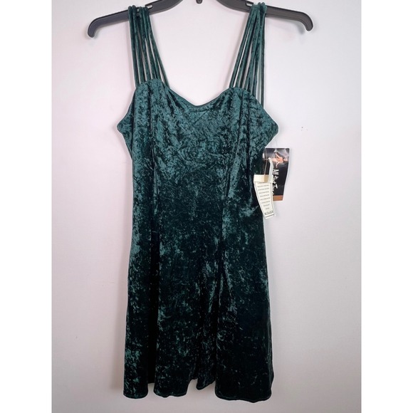 VTG 90s All That Jazz Crushed Velvet Spaghetti Strap Mini Dress Green Size - Picture 4 of 14